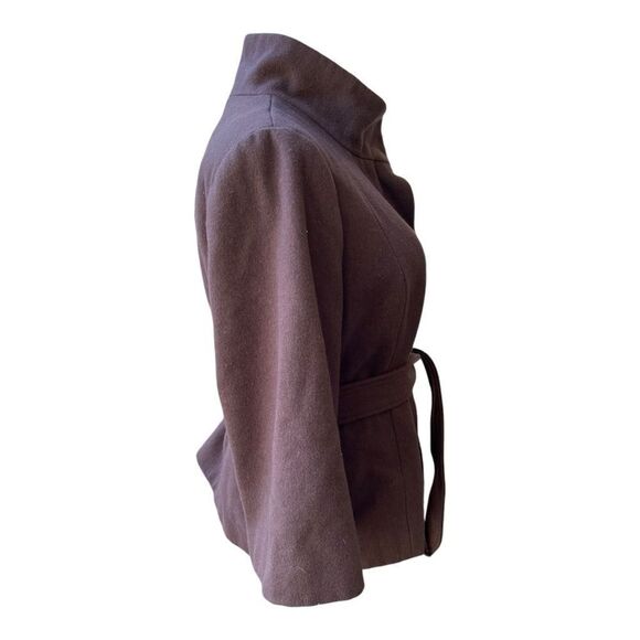 Mossimo Brown Belted 3/4 Sleeves Lined Cropped Jacket Sz XXL Classic Wool Blend - Picture 4 of 5